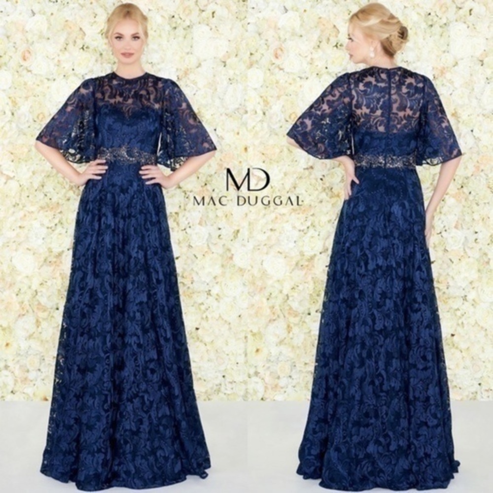 Mac Duggal Butterfly A-line Lace Gown Dress Wedding Mother of the Bride Dress